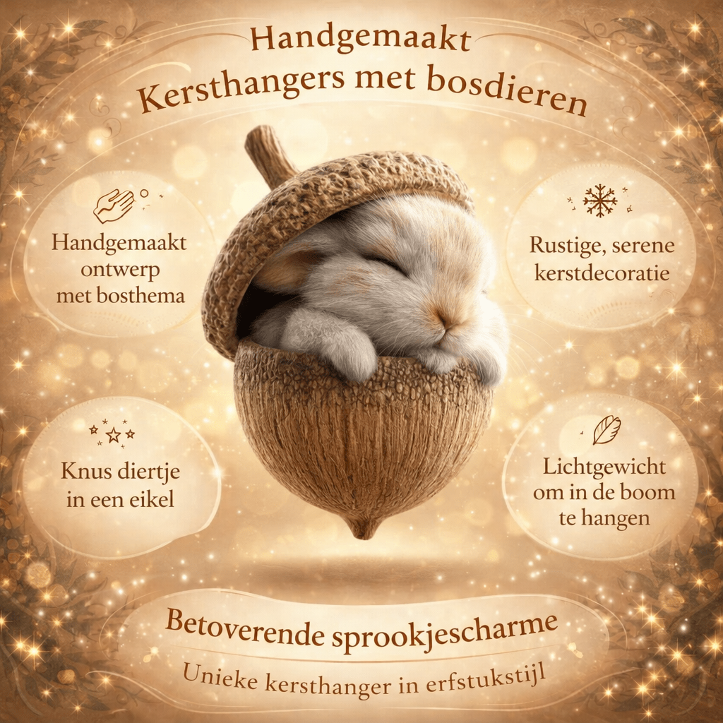 Informatieve afbeelding met het slapende konijntje in de eikel en korte kenmerken van het ornament 7