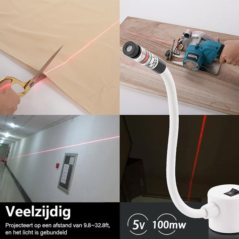 Laser gebruikt bij het knippen van stof, zagen van hout en als lijn in een gang 8