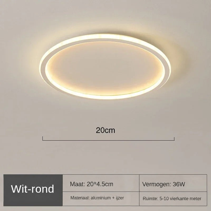 Witte ronde plafondlamp met maatlijn en productspecificaties in een overzichtsafbeelding 7