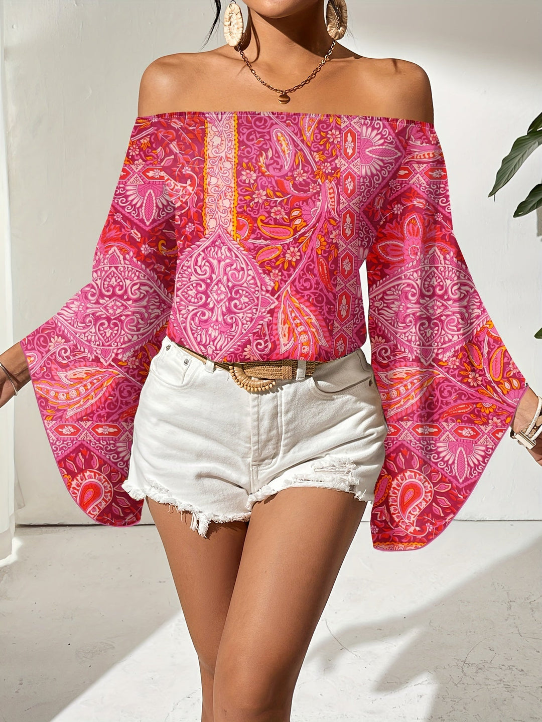 Off-Shoulder Blouse with Geometric Print – Noémie