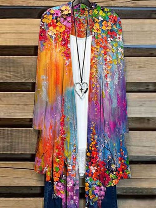 Long Women's Cardigan with Floral Print – Liva