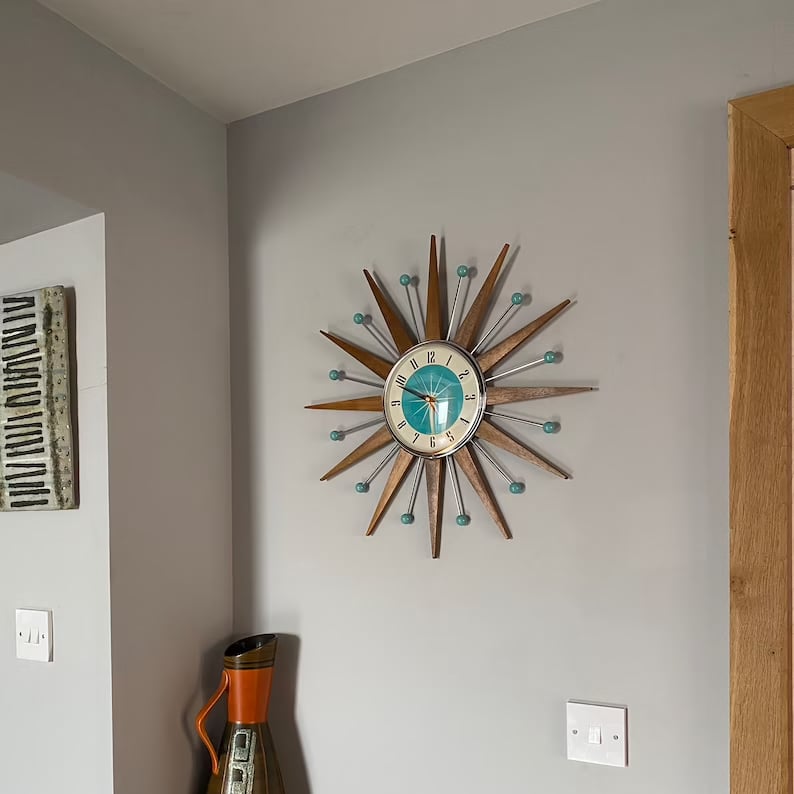 Mid-Century Handmade Wall Clock | Retro Wall Decor, Silent & Battery 6