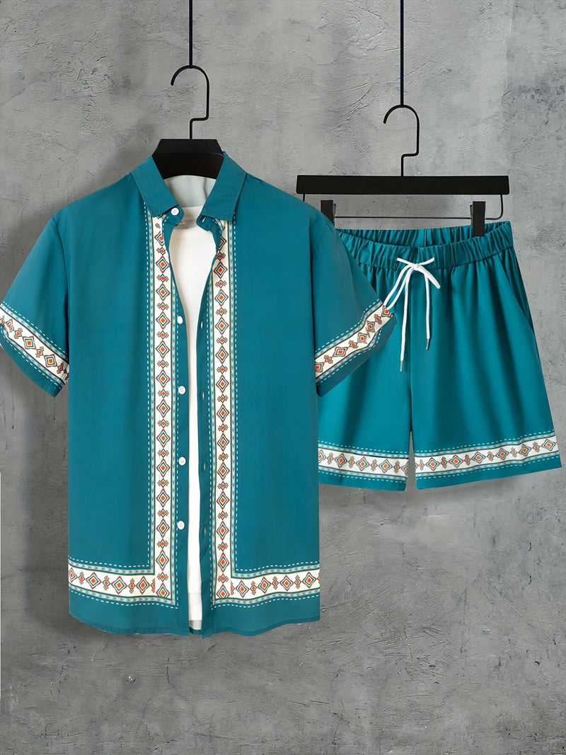 Tweedelige Boho Zomer Set Heren Shirt en Shorts Casual - Malik