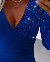 Chic Overlap Top with Sequins and Ruffles - Sabrina