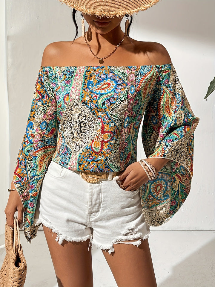 Off-Shoulder Blouse with Geometric Print – Noémie