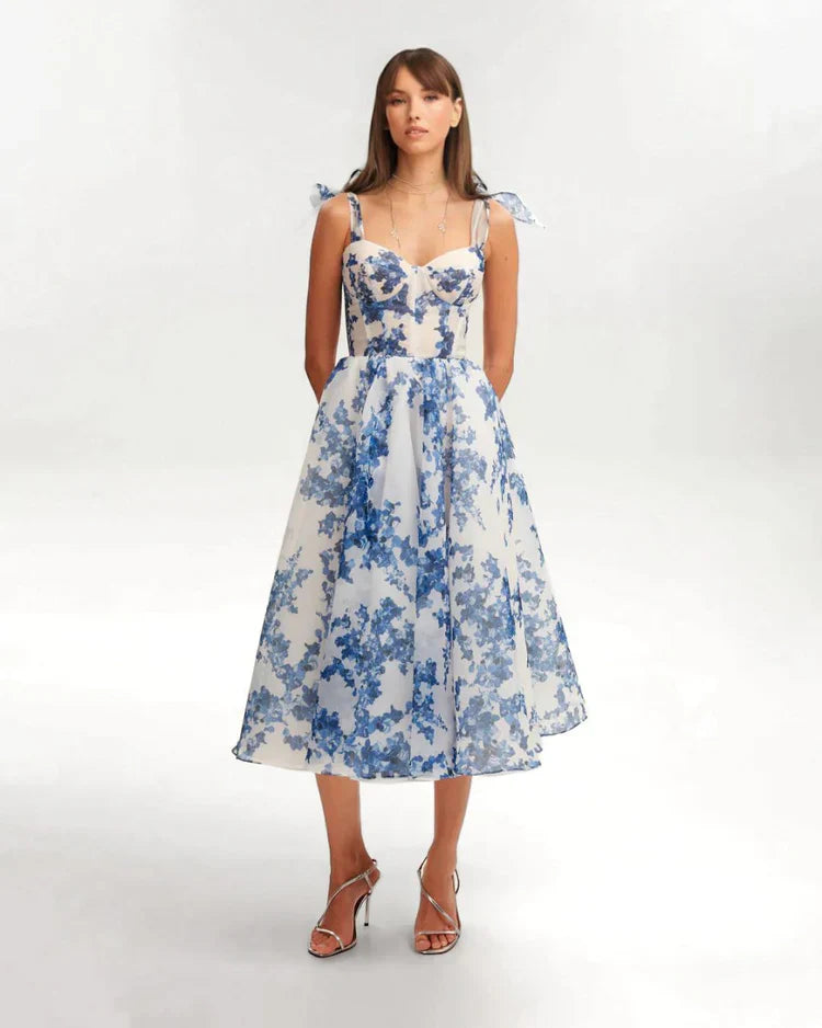 Betoverend Blauwe Bloemenjurk - Luna