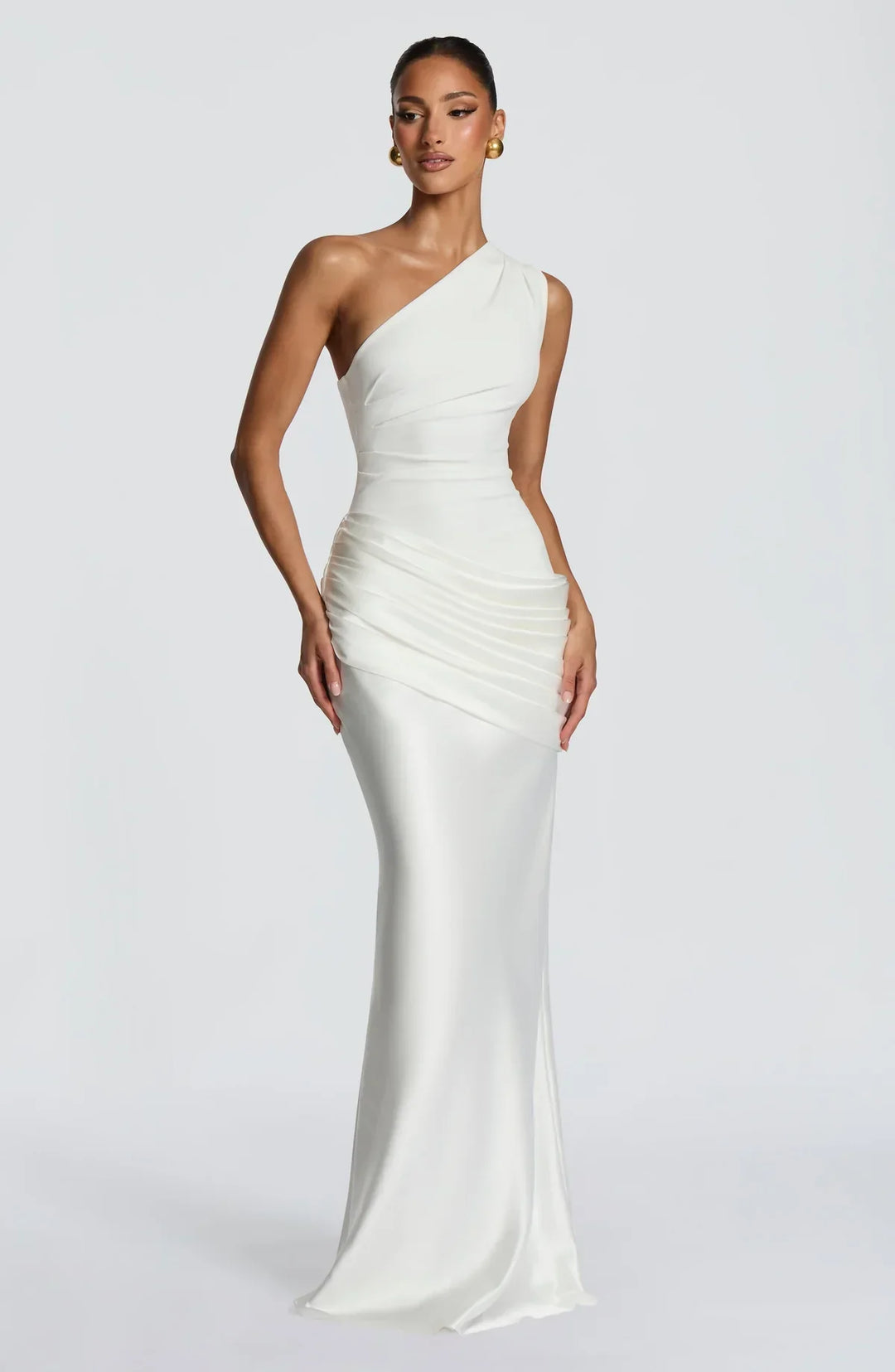 Sidonie One-Shoulder Draped Satin Maxi Dress 16