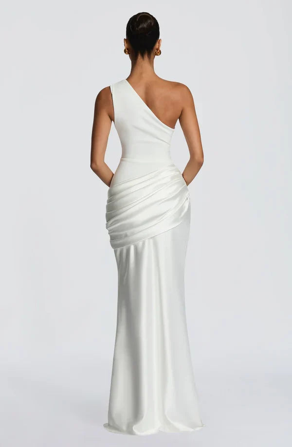 Sidonie One-Shoulder Draped Satin Maxi Dress 17