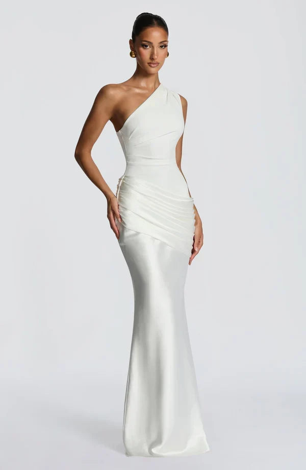 Sidonie One-Shoulder Draped Satin Maxi Dress 15