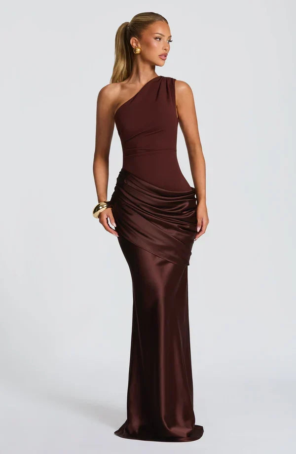 Sidonie One-Shoulder Draped Satin Maxi Dress 8
