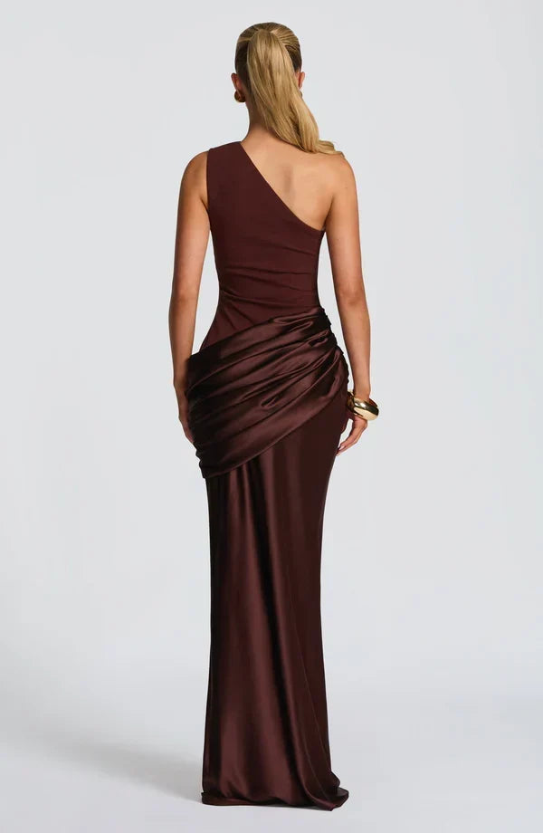 Sidonie One-Shoulder Draped Satin Maxi Dress 9