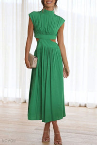 Trendy Midi Summer Dress with Collar and Waist Cutout – Avelina