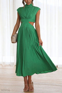 Trendy Midi Summer Dress with Collar and Waist Cutout – Avelina