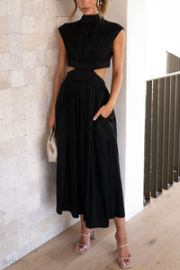 Trendy Midi Summer Dress with Collar and Waist Cutout – Avelina