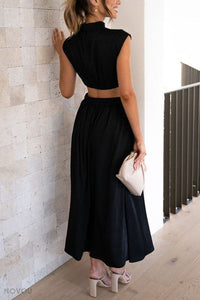 Trendy Midi Summer Dress with Collar and Waist Cutout – Avelina