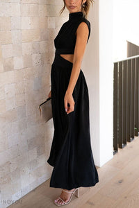 Trendy Midi Summer Dress with Collar and Waist Cutout – Avelina