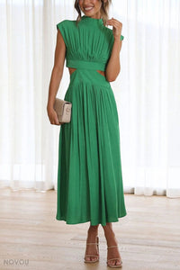 Trendy Midi Summer Dress with Collar and Waist Cutout – Avelina