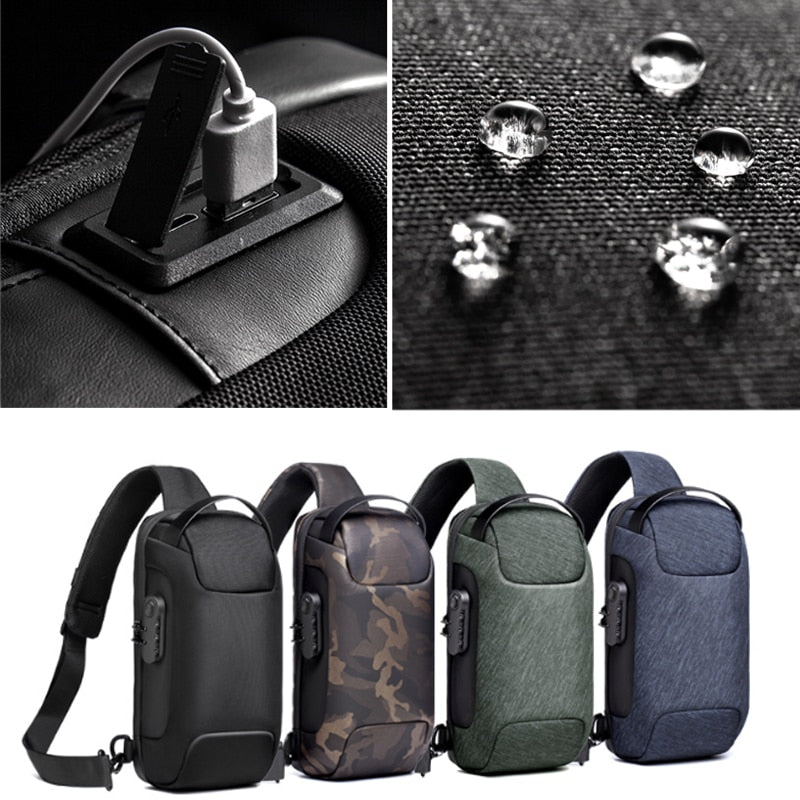 Compact Waterbestendige Schoudertas voor Mannen – Diefstalpreventie met USB-Poort
