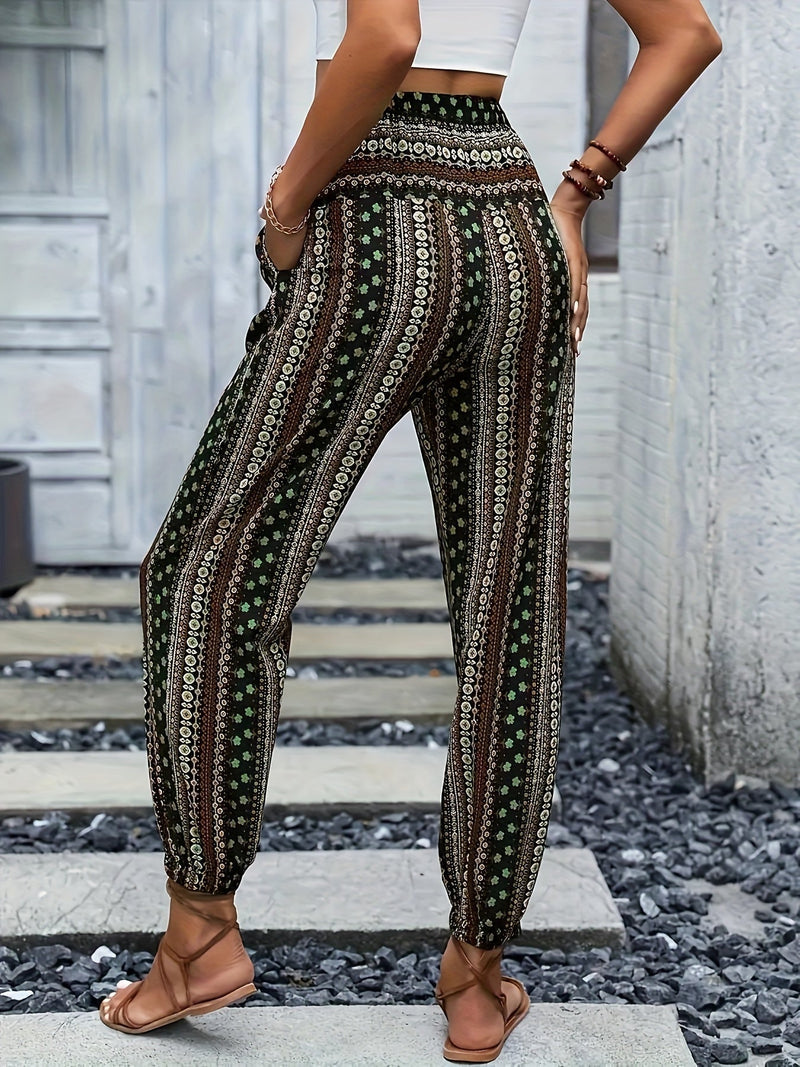 Boho Hoge Taille Damesbroek met Print & Geraffineerde Taille – Linara