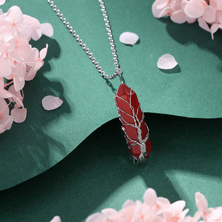 Stylish Crystal with Tree of Life Gemstone Necklace - Elara