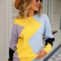Sweter damski patchwork z okrągłym dekoltem – Clara