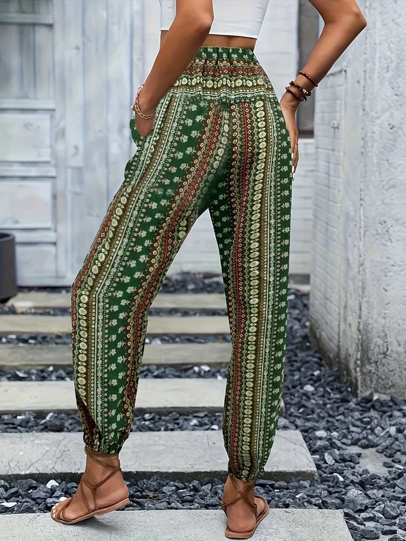 Boho Hoge Taille Damesbroek met Print & Geraffineerde Taille – Linara