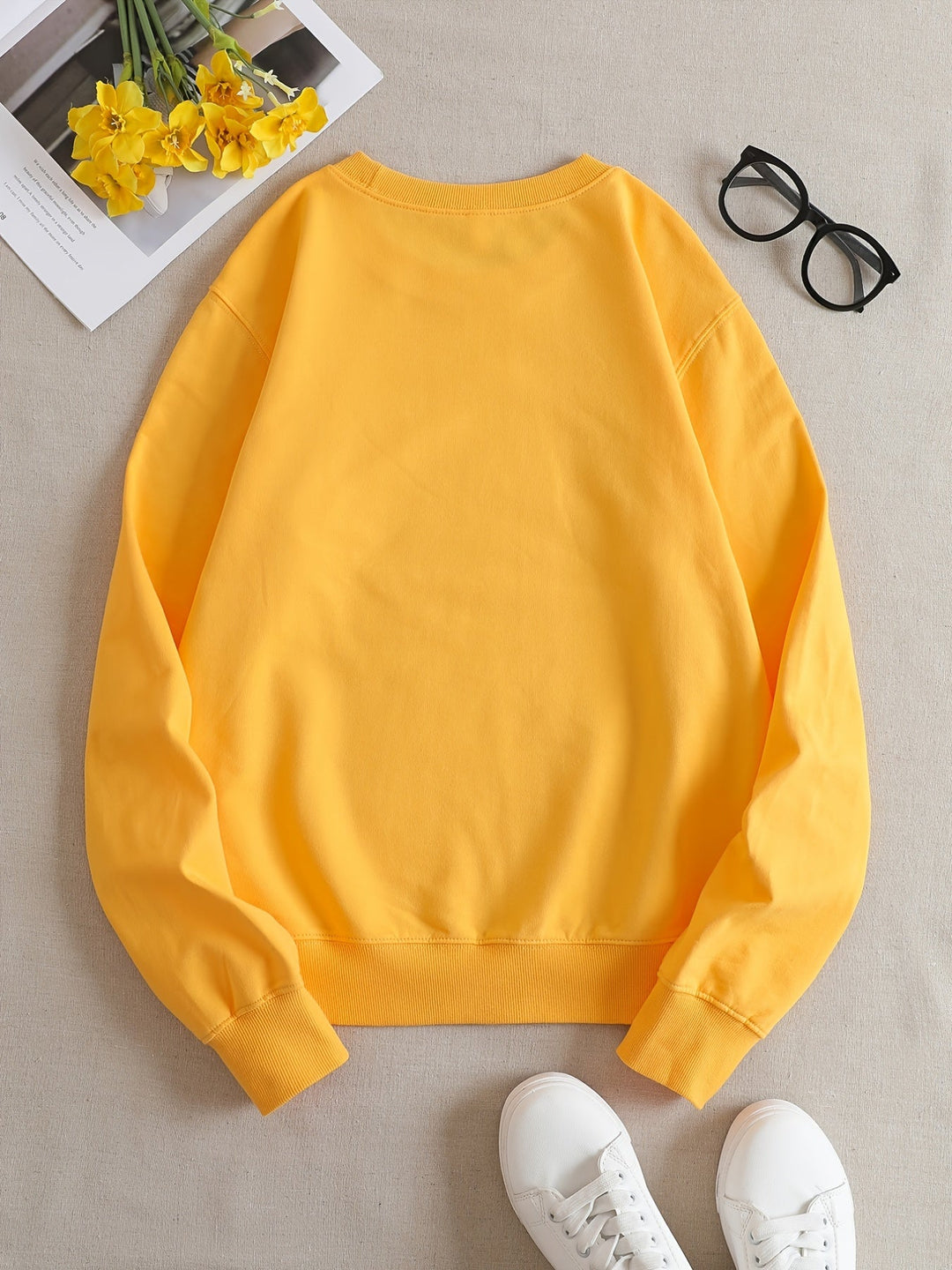 Casual Geel Sweatshirt met Humoristische Grafische Print - Elara