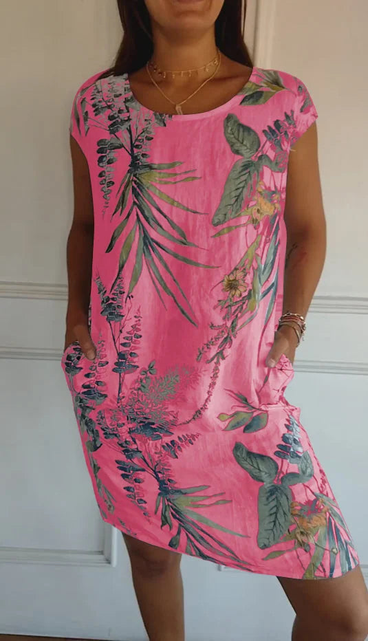 Printed Dress with Round Neck - Eveline