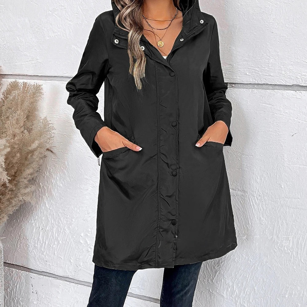 Lange Dames Herfstjas met hoge kraag & knoopsluiting – Leandra