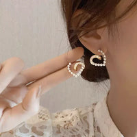 Heart-Shaped Earrings with Pearls and Zirconia - Ameline