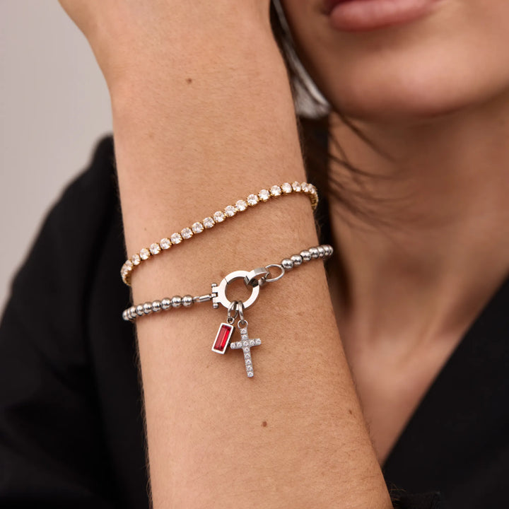 Nova Bead Birthstone Bracelet with Cross Charm 4