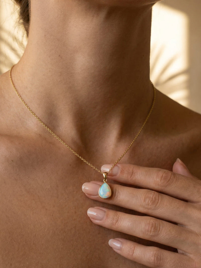 18K Natural Opal Drop Pendant Necklace - Eloise