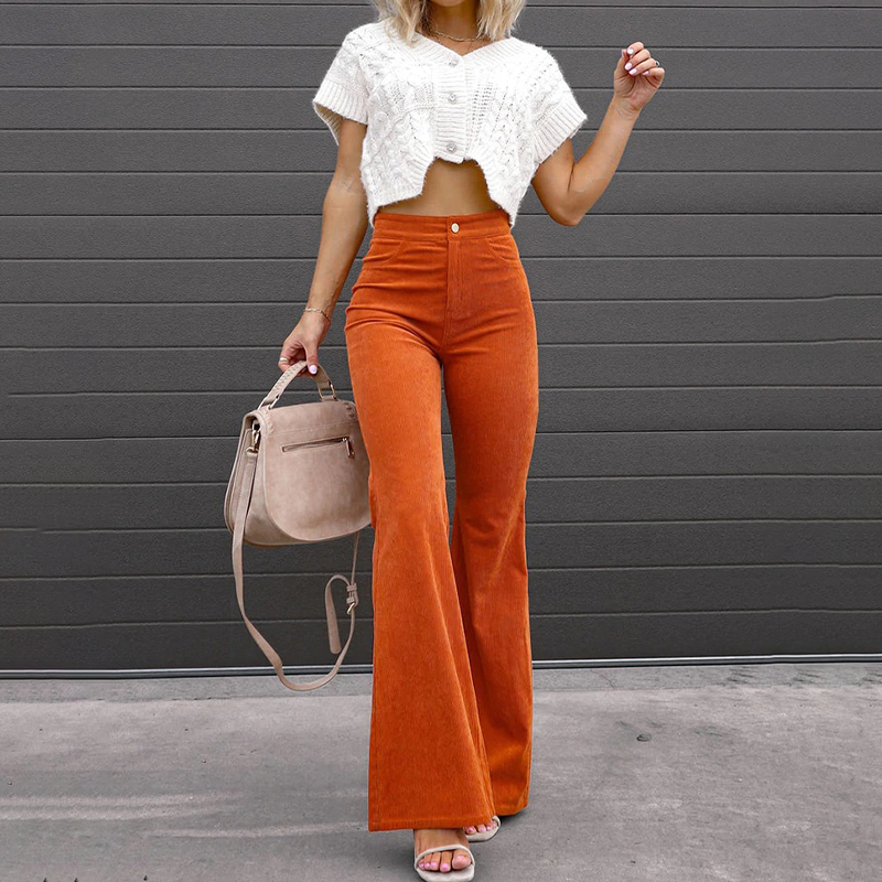 Women's flared pants in organic corduroy with high waist – Elegance Spice