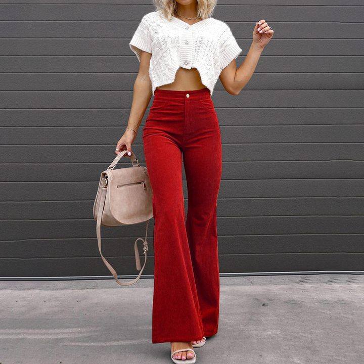 Women's flared pants in organic corduroy with high waist – Elegance Spice