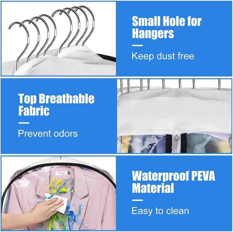 Transparent Garment Covers with Inserts – 6-Pack Storage Covers with Side Zipper