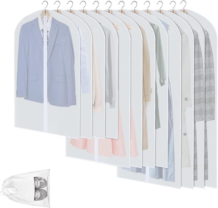 Transparent PEVA Clothing Storage Bags – 12 Pack Dustproof Garment Protectors