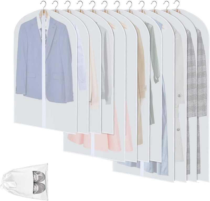 Transparent PEVA Clothing Storage Bags – 12 Pack Dustproof Garment Protectors