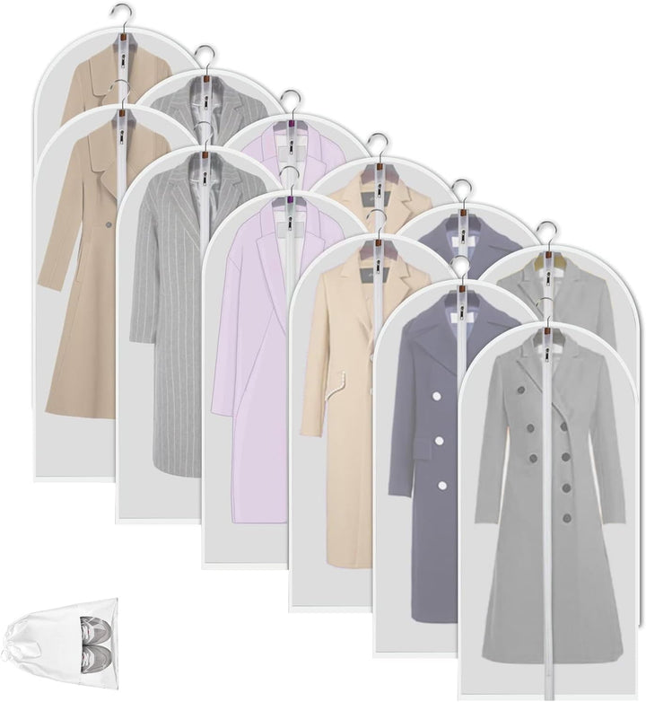 Transparent PEVA Clothing Storage Bags – 12 Pack Dustproof Garment Protectors