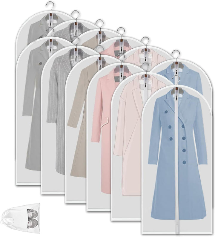 Transparent PEVA Clothing Storage Bags – 12 Pack Dustproof Garment Protectors