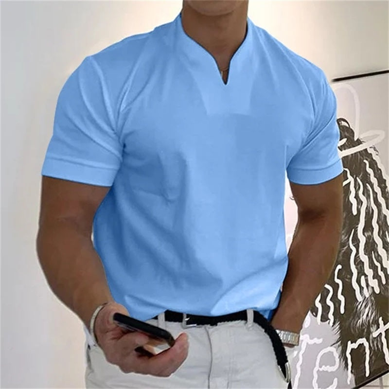 Breathable men's fitness shirt with V-neck - Timo