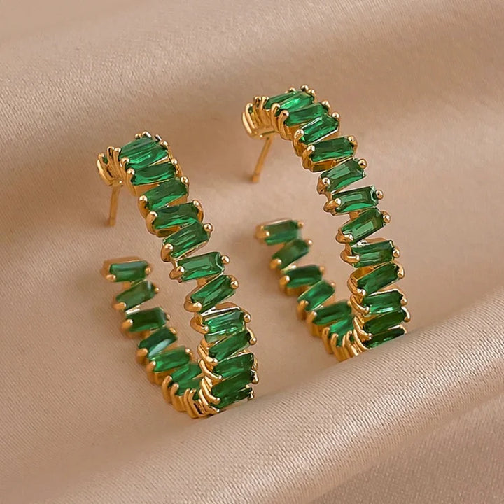 Emerald Green Crystal Hoop Earrings - Esme