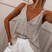 Shiny women's sequin top with spaghetti straps – Liora