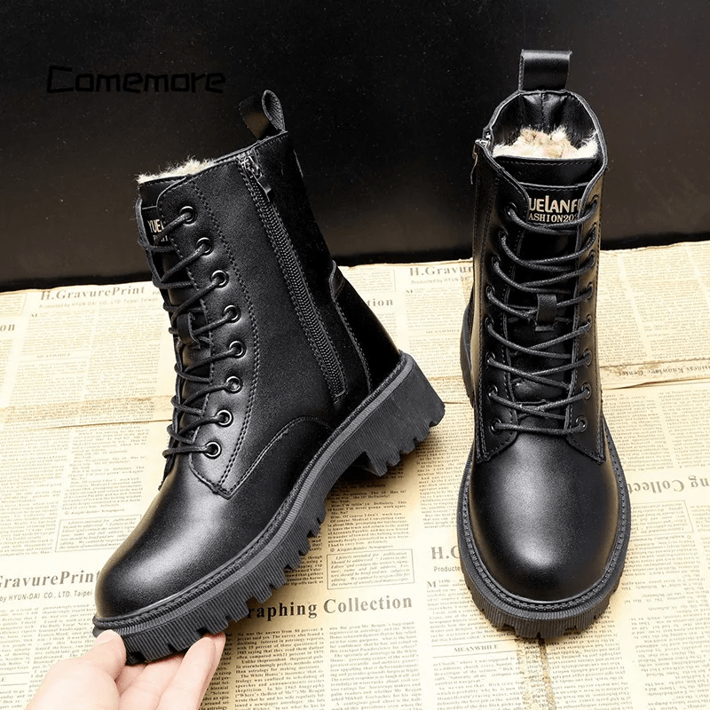 Luxe Zwarte Leren Dames Winterboots - Bella