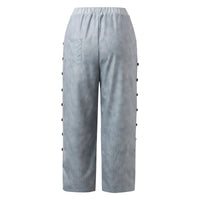 Striped High-Waist Women's Pants with Decorative Buttons - Florence