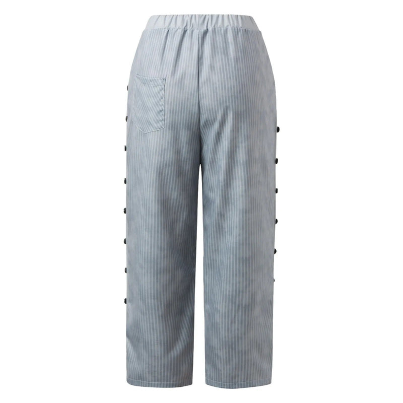 Striped High-Waist Women's Pants with Decorative Buttons - Florence