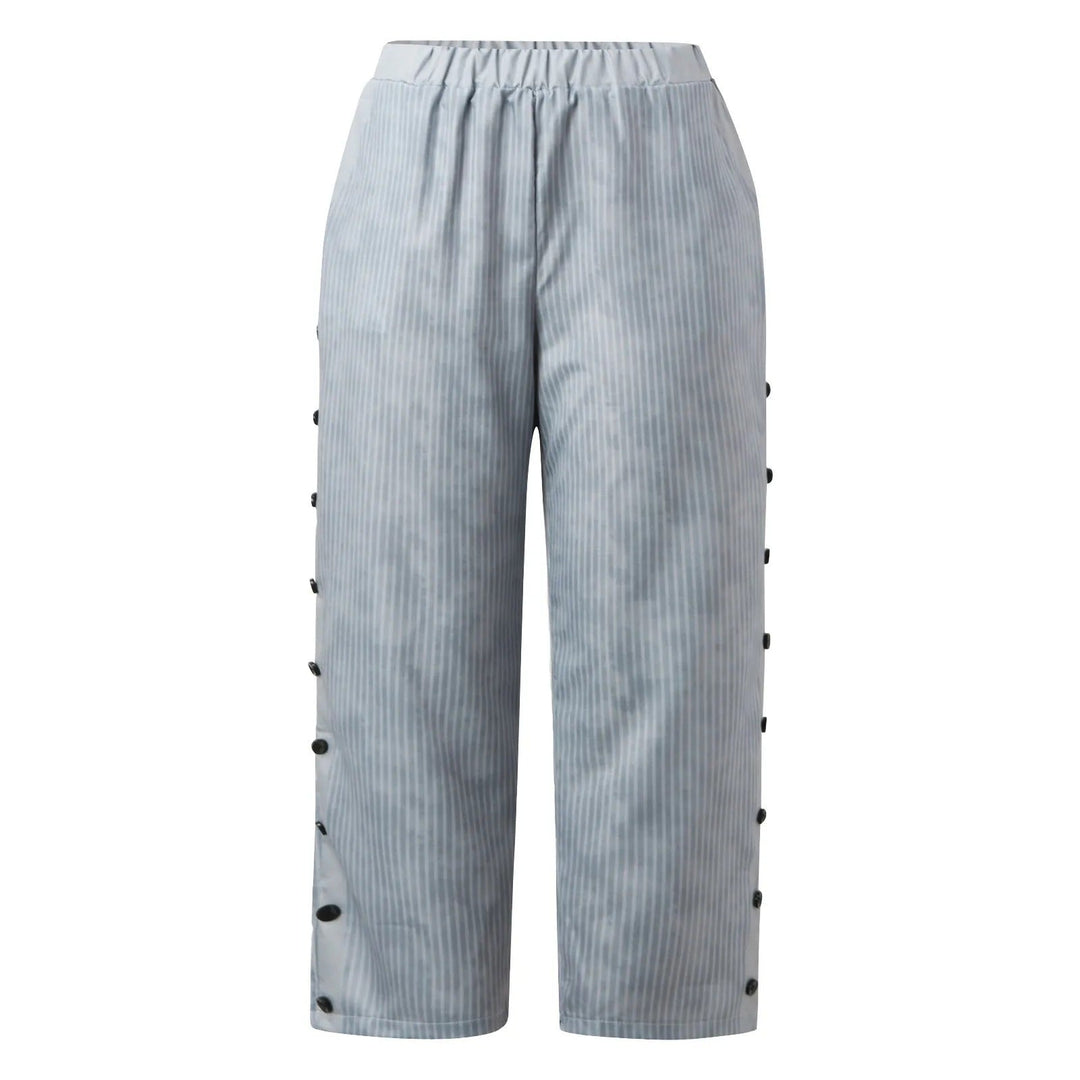 Striped High-Waist Women's Pants with Decorative Buttons - Florence