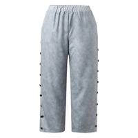 Striped High-Waist Women's Pants with Decorative Buttons - Florence