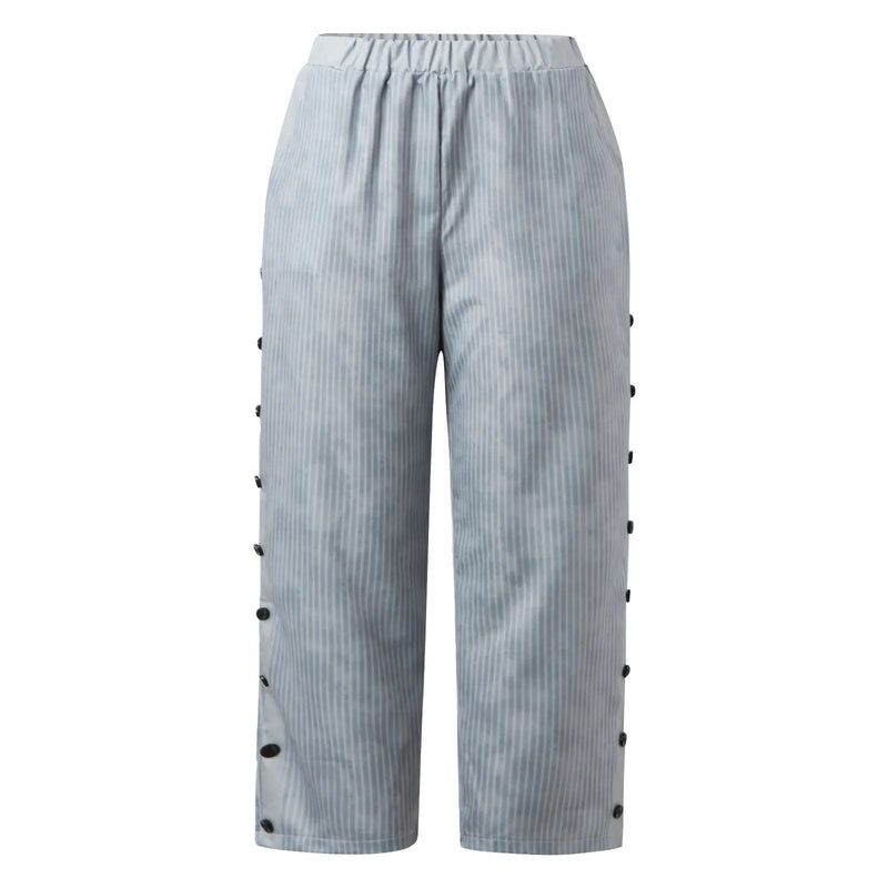 Striped High-Waist Women's Pants with Decorative Buttons - Florence