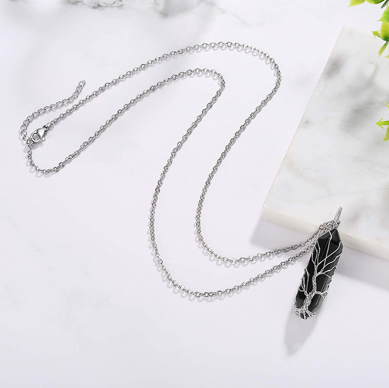Stylish Crystal with Tree of Life Gemstone Necklace - Elara