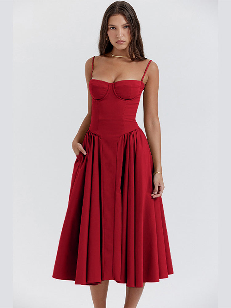 Trendy Midi Evening Dress with Pleated Hem - Amara